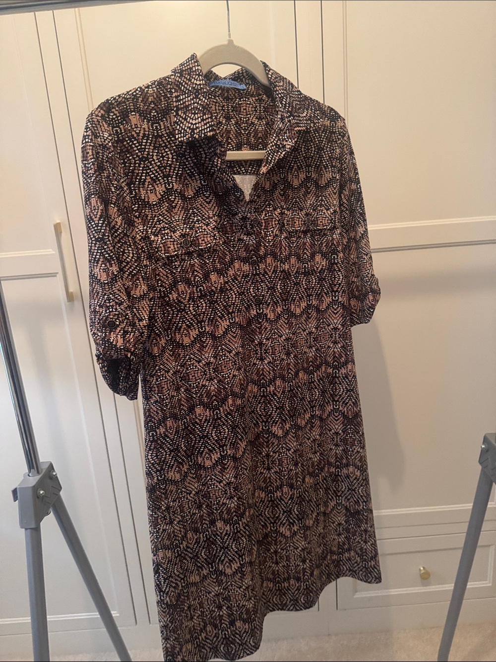 Black and Blush Printed Midi Shirt Dress - Women's